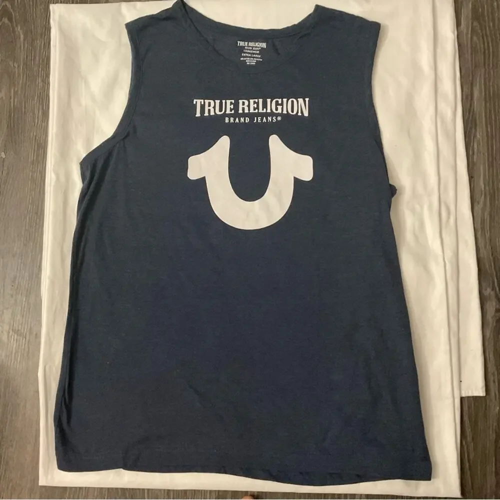 True Religion Blue/White Sleeveless Muscle T-Shirt XL Casual Preppy Classic Tank